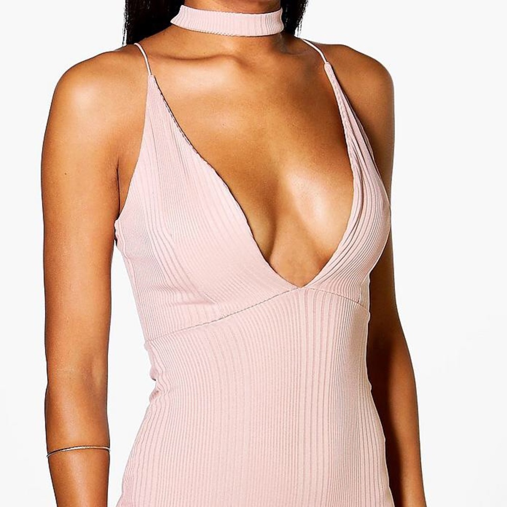 Nude/blush Ribbed Bodycon Midi Dress